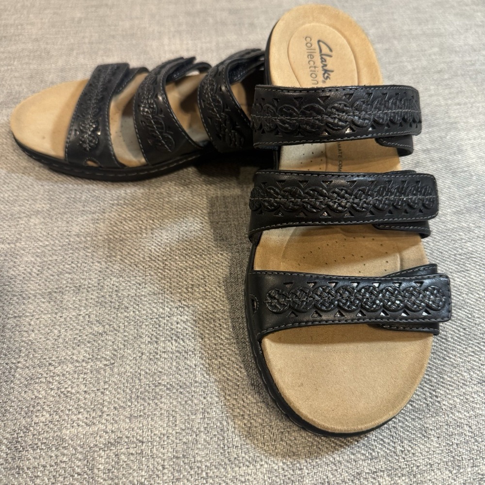 Clarks Collection Women's Sandals Black‎ Comfort Slides   8.5